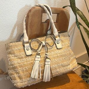 Patricia Nash Cream Woven Shoulder Bag with Tassel Accents